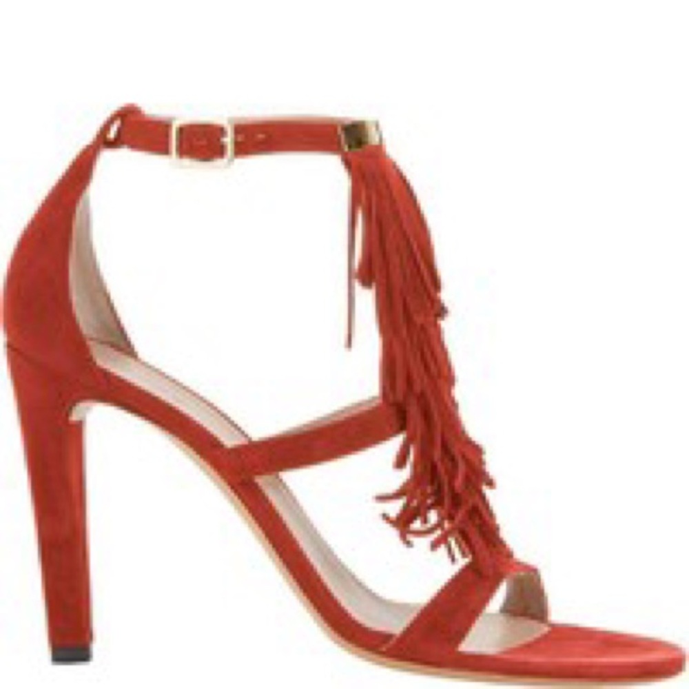 Suede Fringe Trim Sandals Red Chloé